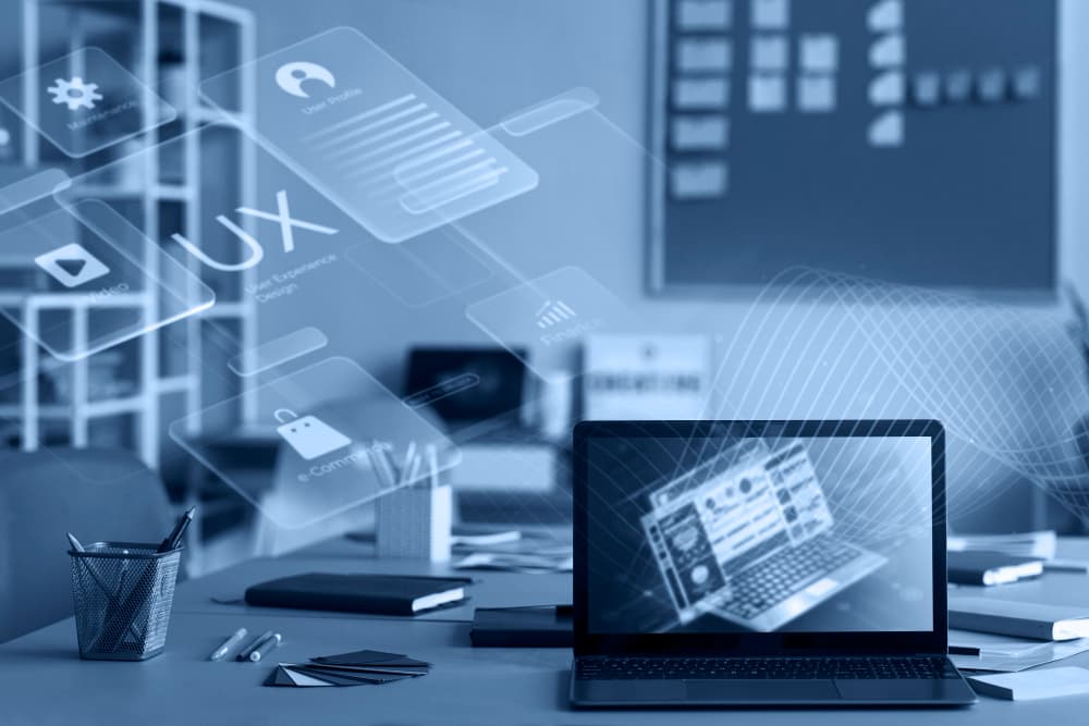 UX 인터페이스 요소가 겹쳐 보이는 작업 공간